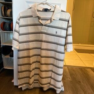 Ralph Lauren Men's White and Gray Striped Polo Shirt